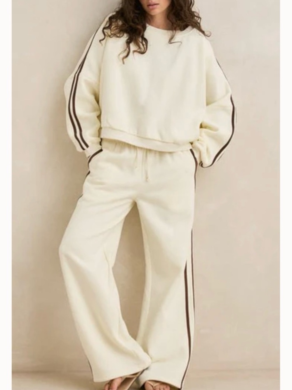 Rhythm Cream Sweatshirt with Brown Stripe